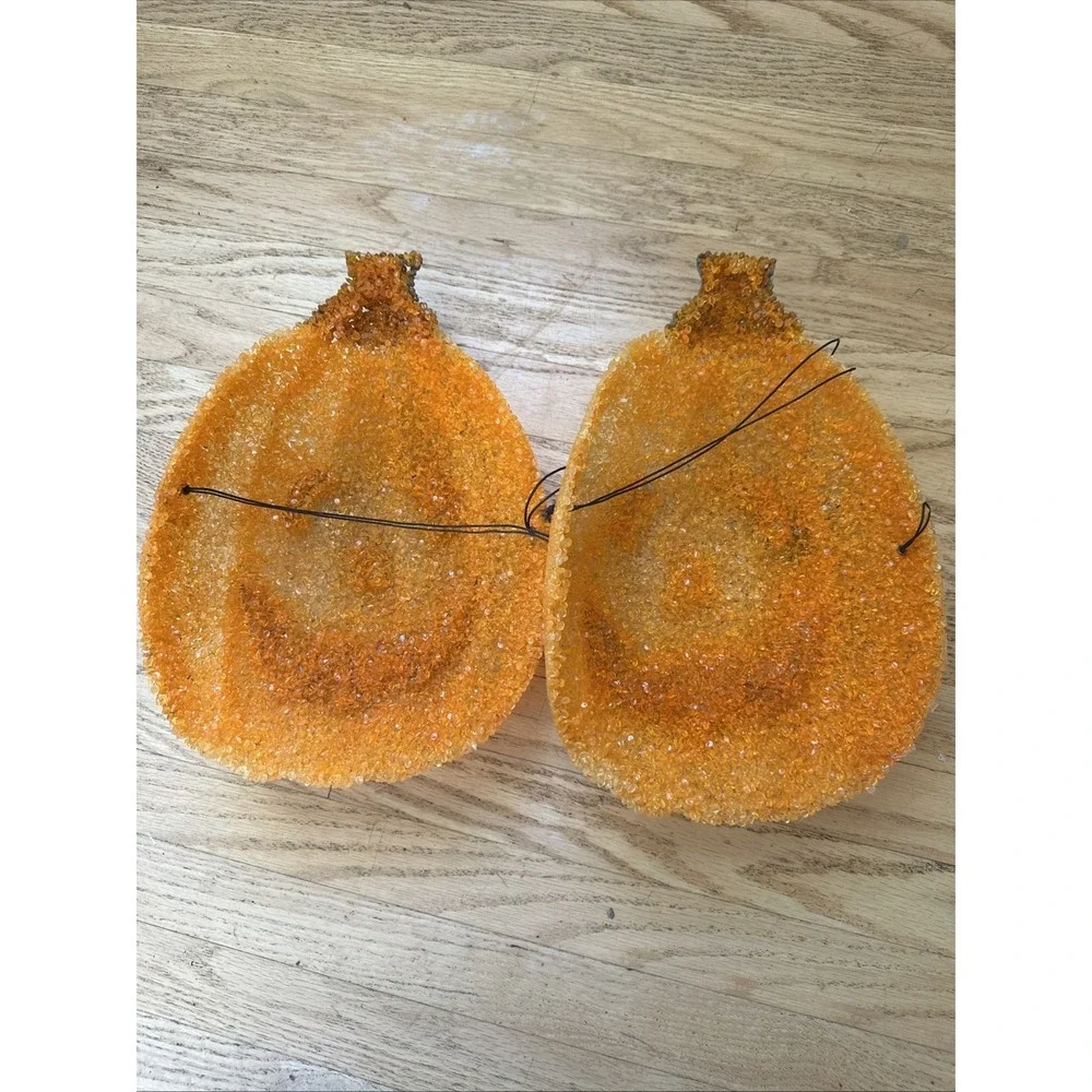Vintage Set 2 Melted Plastic Popcorn Jack-O-Lantern Halloween Porch Light Covers